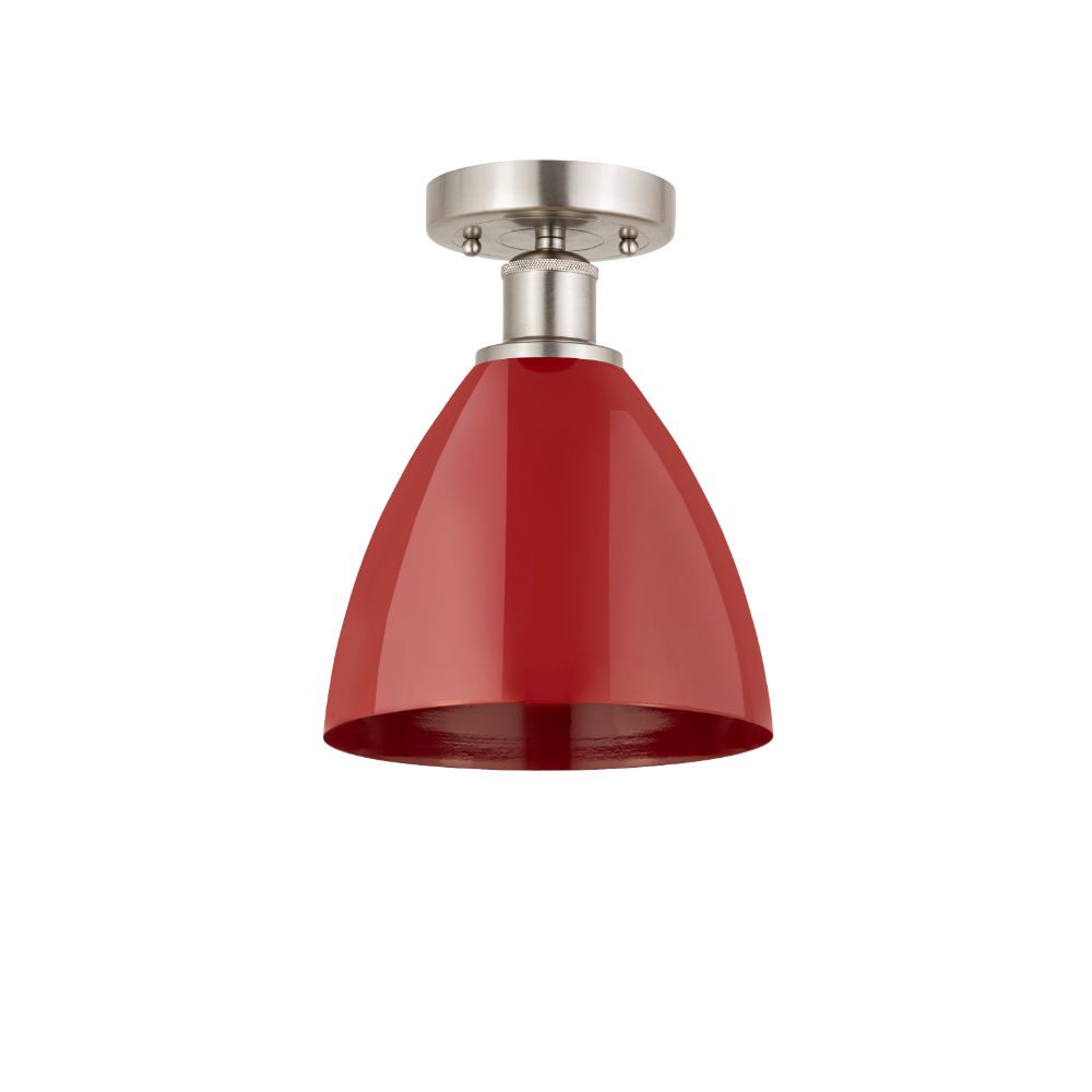 Innovations 616-1F-SN-MBD-75-RD Plymouth Dome Edison 1 Light 8" Semi-Flush Mount Red Shade in Brushed Satin Nickel with Red Plymouth Dome Cone Metal Shade