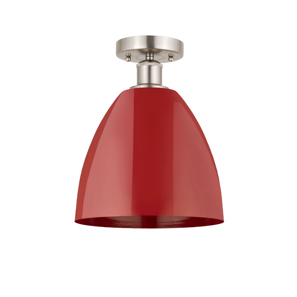 Innovations 616-1F-SN-MBD-9-RD Plymouth Dome Edison 1 Light 9" Semi-Flush Mount Red Shade in Brushed Satin Nickel with Red Plymouth Dome Cone Metal Shade