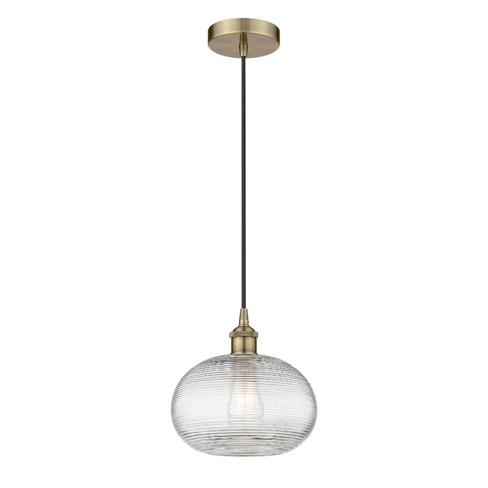 Innovations 616-1P-AB-G555-10CL Edison - Ithaca - 1 Light 10" Cord Hung Mini Pendant - Antique Brass Finish - Clear Edison - Ithaca Shade