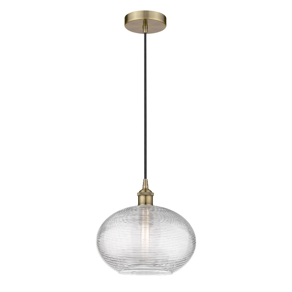 Innovations 616-1P-AB-G555-12CL Edison - Ithaca - 1 Light 12" Cord Hung Mini Pendant - Antique Brass Finish - Clear Edison - Ithaca Shade