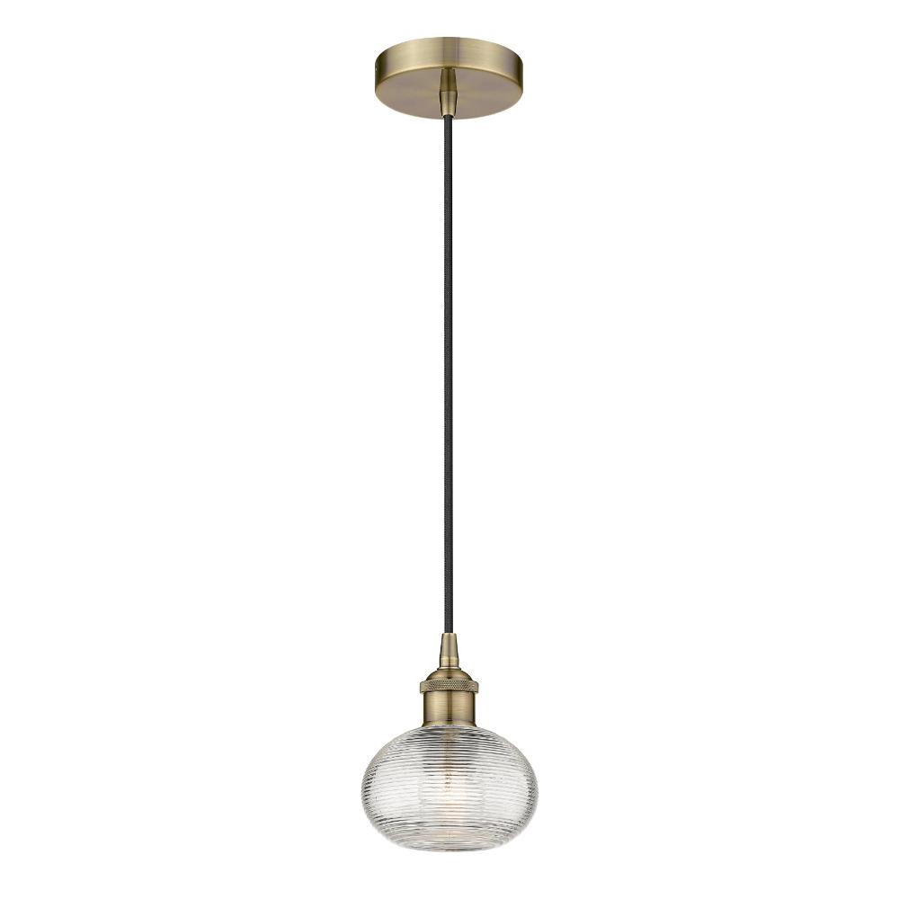 Innovations 616-1P-AB-G555-6CL Edison - Ithaca - 1 Light 6" Cord Hung Mini Pendant - Antique Brass Finish - Clear Edison - Ithaca Shade