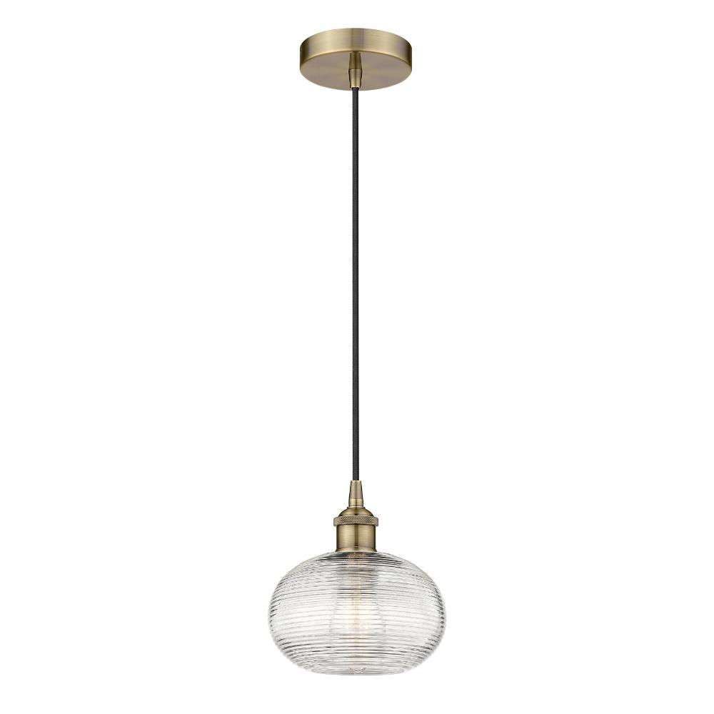 Innovations 616-1P-AB-G555-8CL Edison - Ithaca - 1 Light 8" Cord Hung Mini Pendant - Antique Brass Finish - Clear Edison - Ithaca Shade