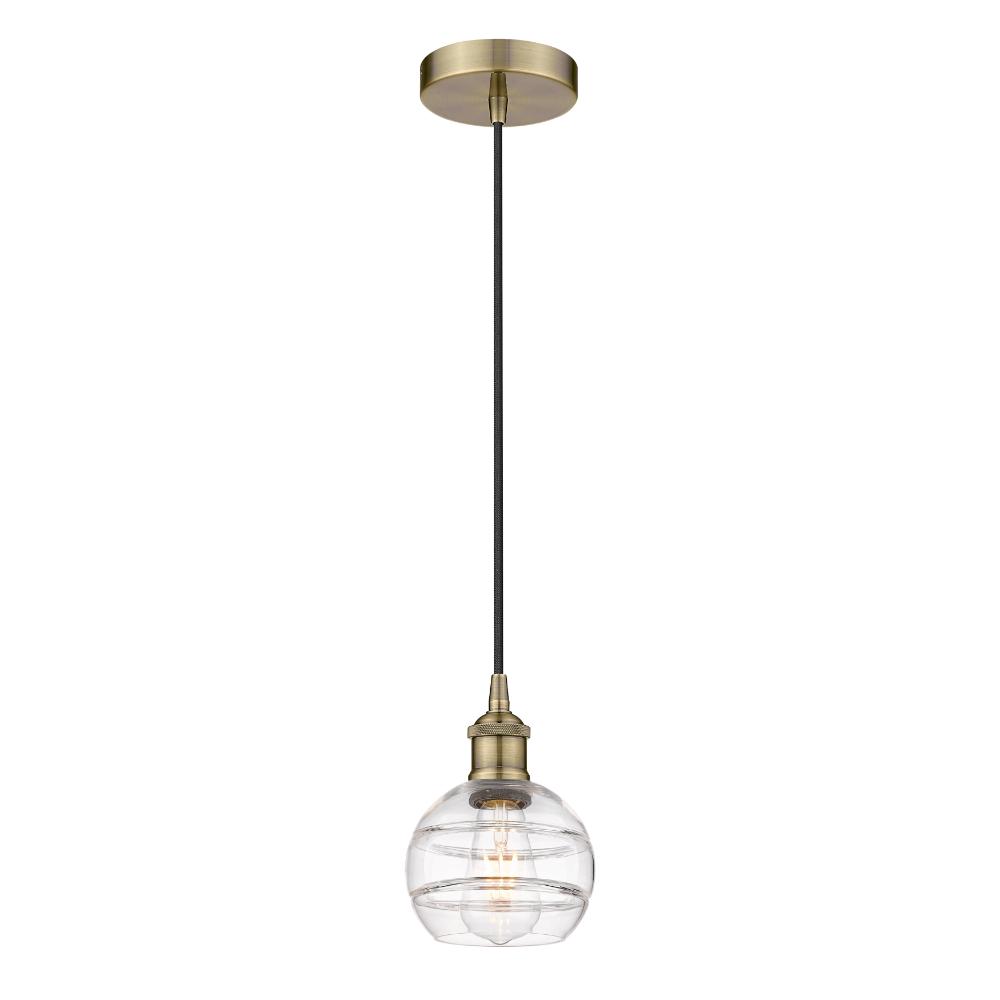 Innovations 616-1P-AB-G556-6CL Edison - Rochester - 1 Light 6" Cord Hung Mini Pendant - Antique Brass Finish - Clear Shade