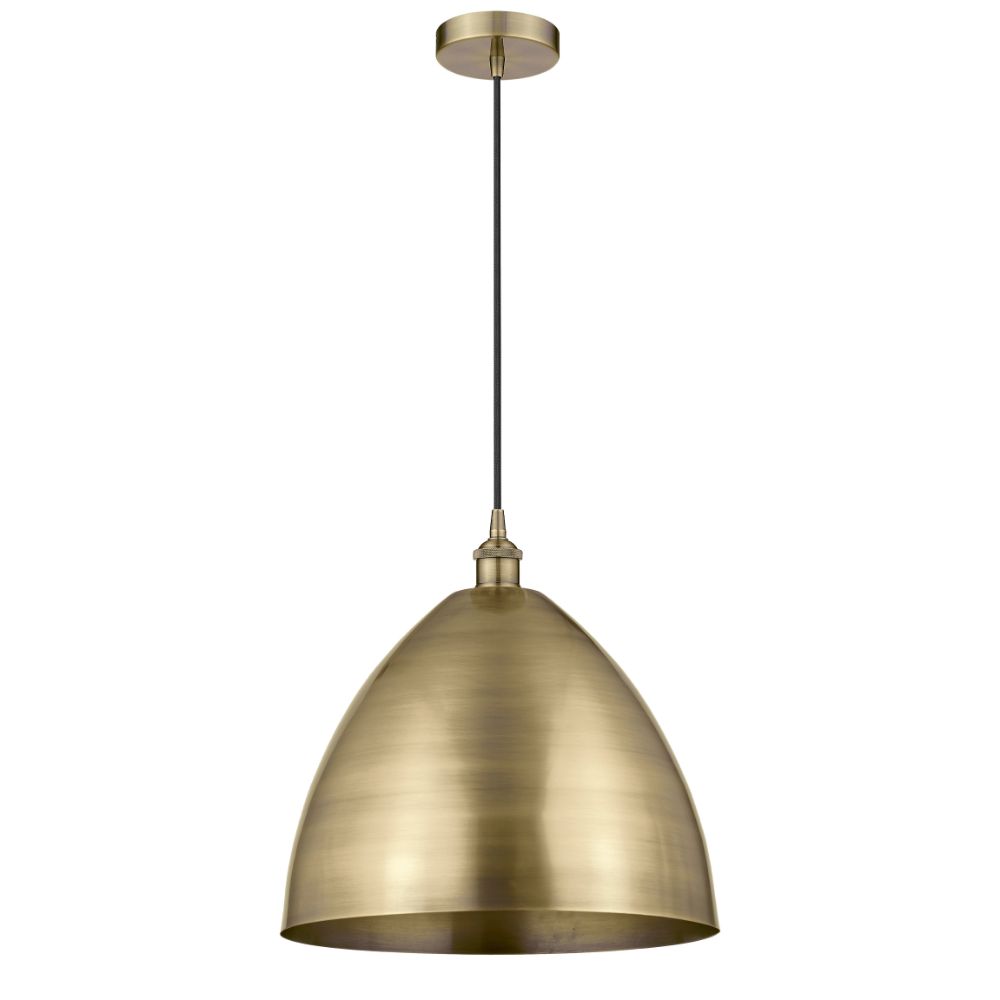 Innovations 616-1P-AB-MBD-16-BL-LED Plymouth Dome 1 Light 16 inch Mini Pendant in Antique Brass with Blue Plymouth Dome Metal Shade