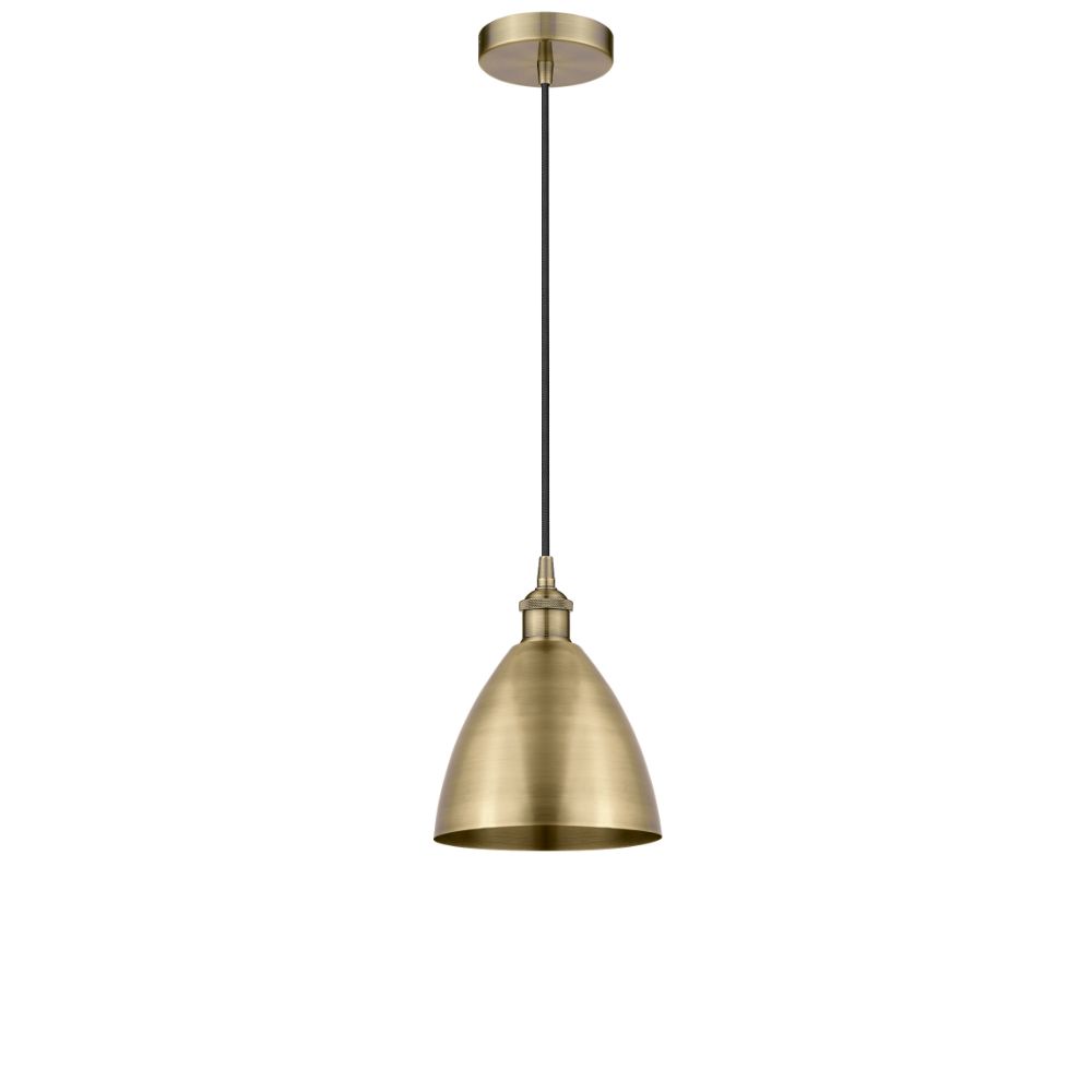 Innovations 616-1P-AB-MBD-75-BL-LED Plymouth Dome 1 Light 7.5 inch Mini Pendant in Antique Brass with Blue Plymouth Dome Metal Shade