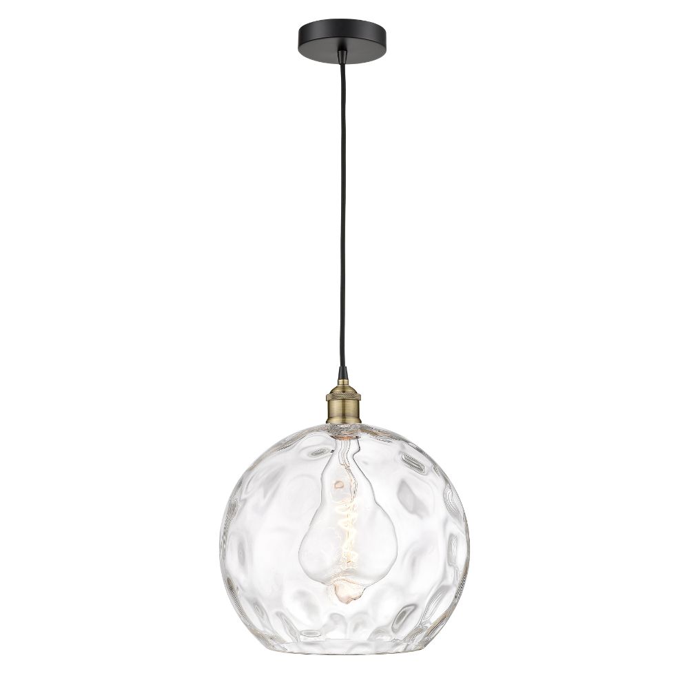 Innovations 616-1P-BAB-G1215-14 Athens Water Glass - 1 Light 14" Cord Hung Pendant - Black Antique Brass Finish - Clear Water Glass Shade