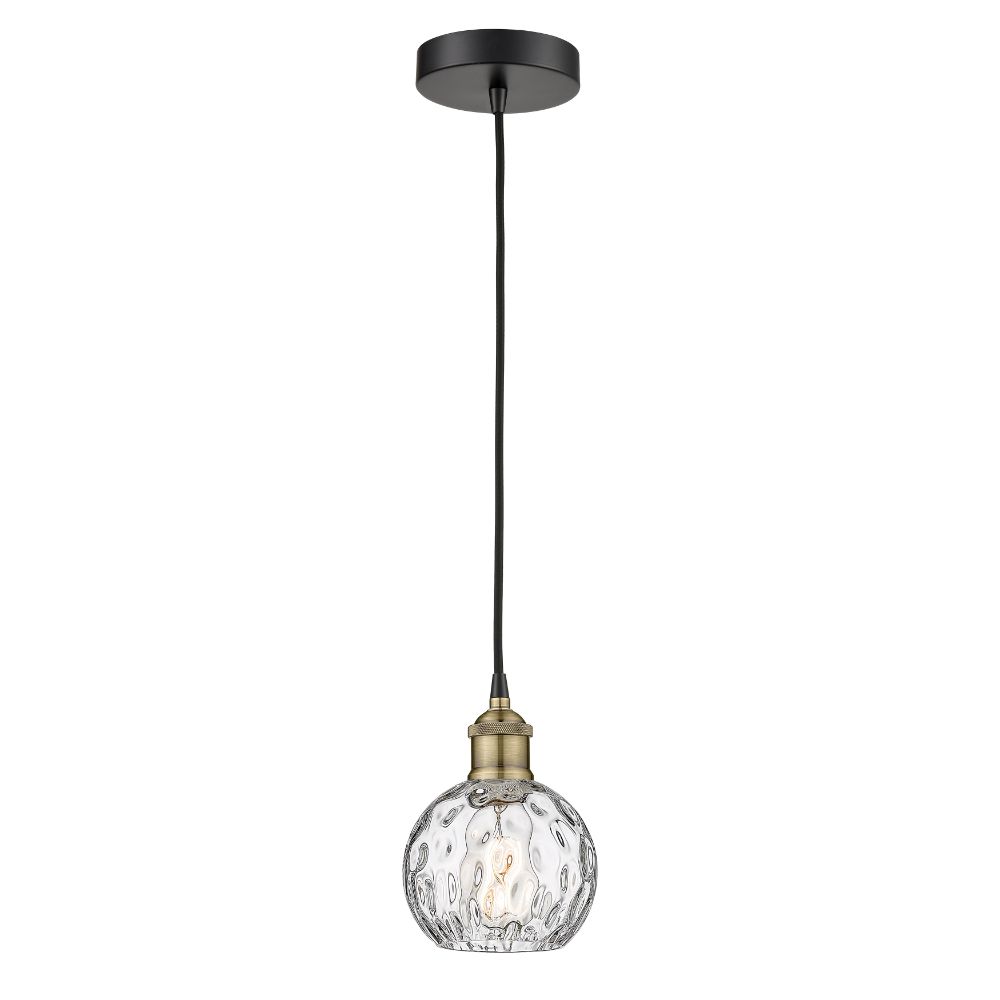Innovations 616-1P-BAB-G1215-6 Athens Water Glass - 1 Light 6" Cord Hung Mini Pendant - Black Antique Brass Finish - Clear Water Glass Shade