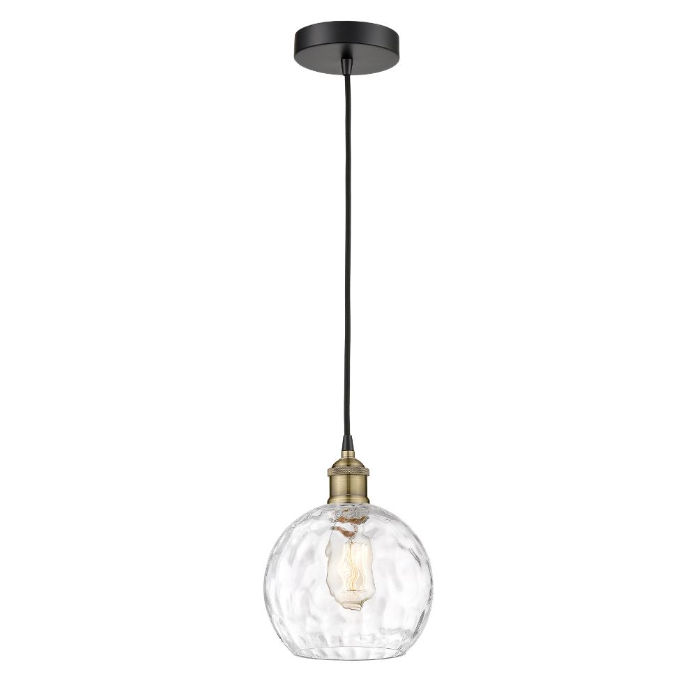 Innovations 616-1P-BAB-G1215-8 Athens Water Glass - 1 Light 8" Cord Hung Mini Pendant - Black Antique Brass Finish - Clear Water Glass Shade
