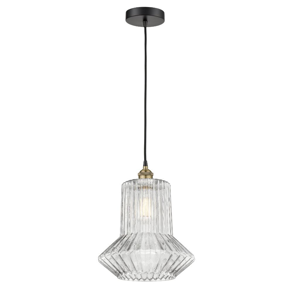 Innovations 616-1P-BAB-G212 Springwater - 1 Light 12" Cord Hung Mini Pendant - Black Antique Brass Finish - Clear Spiral Fluted Shade