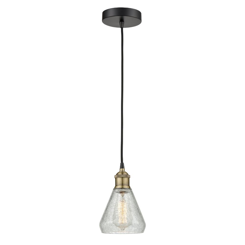 Innovations 616-1P-BAB-G275 Conesus - 1 Light 6" Cord Hung Mini Pendant - Black Antique Brass Finish - Clear Crackle Shade