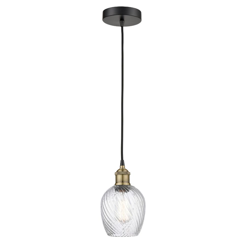 Innovations 616-1P-BAB-G292 Salina - 1 Light 5" Cord Hung Mini Pendant - Black Antique Brass Finish - Clear Spiral Fluted Shade