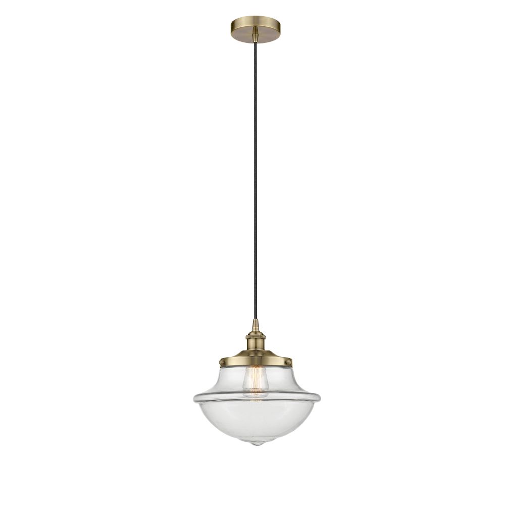 Innovations 616-1PH-AB-G542 Oxford - 1 Light 12" Cord Hung Mini Pendant - Antique Brass Finish - Clear Shade