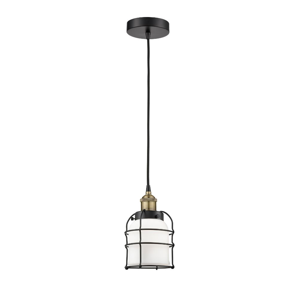 Innovations 616-1PH-BAB-G51-CE Bell Cage - 1 Light 6" Cord Hung Mini Pendant - Black Antique Brass Finish - White Shade