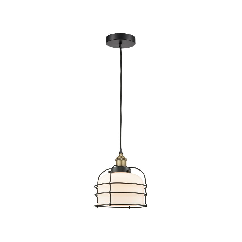 Innovations 616-1PH-BAB-G71-CE Bell Cage - 1 Light 9" Cord Hung Mini Pendant - Black Antique Brass Finish - White Shade