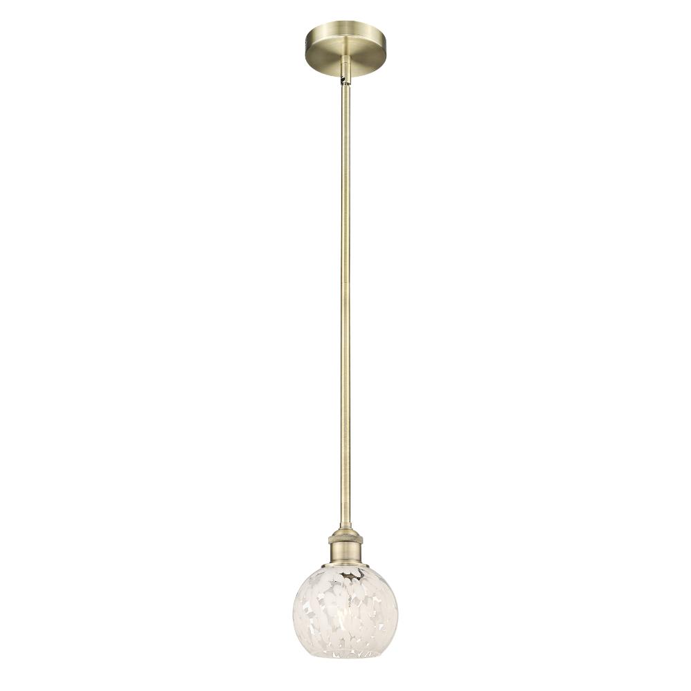 Innovations 616-1S-AB-G1216-6WM Edison - White Mouchette - 1 Light 6" Stem Hung Mini Pendant - Antique Brass Finish - White Mouchette Shade