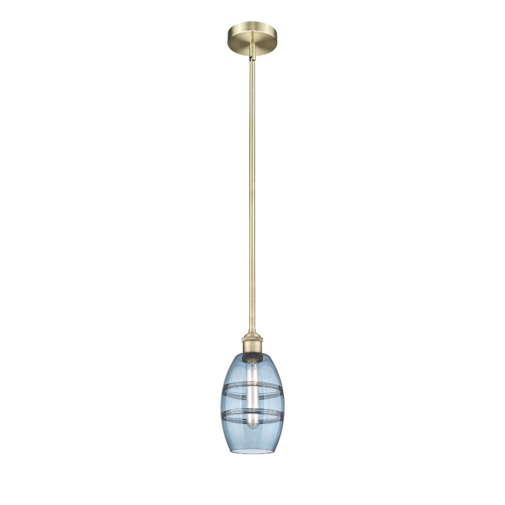 Innovations 616-1S-AB-G557-6BL Edison - Vaz - 1 Light 6" Stem Hung Mini Pendant - Antique Brass Finish - Princess Blue Shade