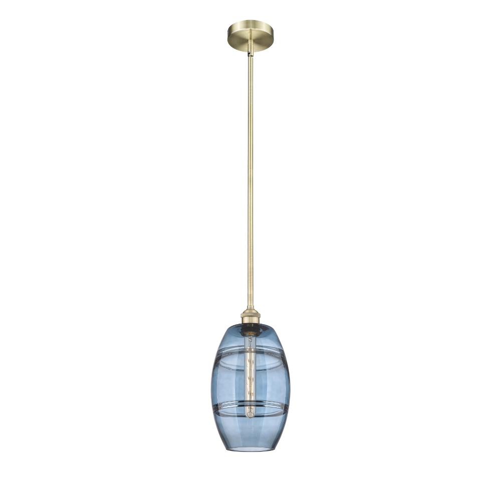 Innovations 616-1S-AB-G557-8BL Edison - Vaz - 1 Light 8" Stem Hung Mini Pendant - Antique Brass Finish - Princess Blue Shade