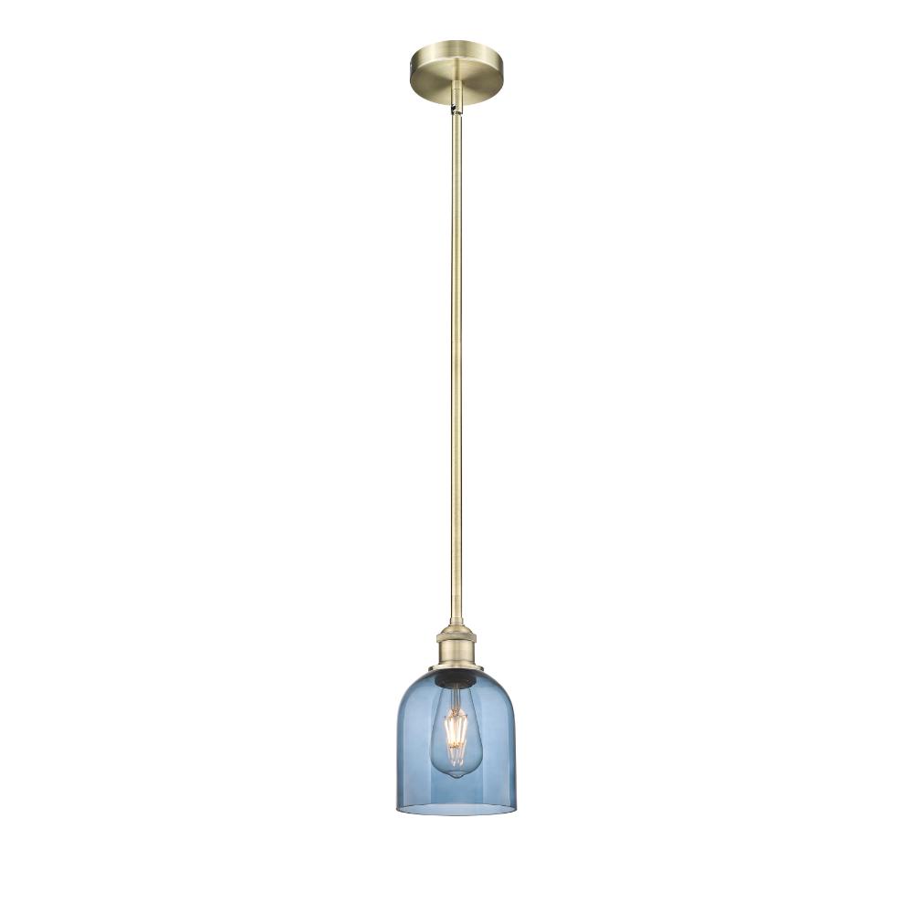Innovations 616-1S-AB-G558-6BL Edison - Bella - 1 Light 6" Stem Hung Mini Pendant - Antique Brass Finish - Princess Blue Shade