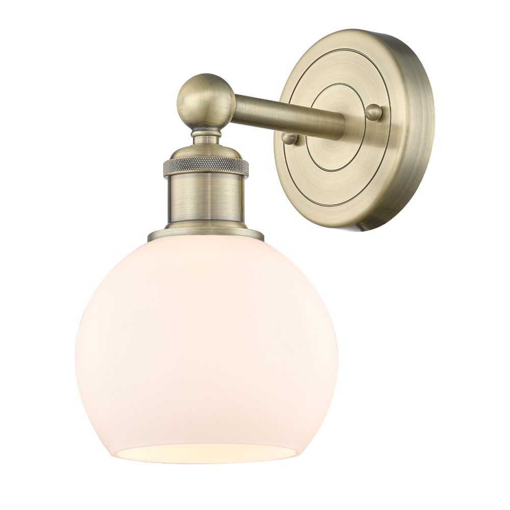 Innovations 616-1W-AB-G121-6 Edison Athens - 1 Light 6" Sconce - Antique Brass Finish - Matte White Shade