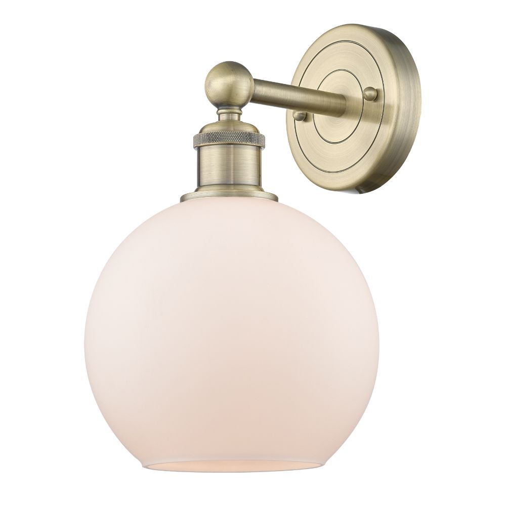 Innovations 616-1W-AB-G121-8 Athens - 1 Light 8" Sconce - Antique Brass Finish - Matte White Shade