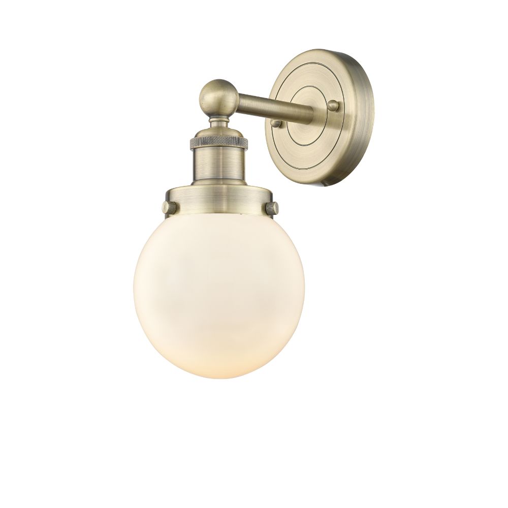 Innovations 616-1W-AB-G201-6 Small Beacon - 1 Light 7" Sconce - Antique Brass Finish - Matte White Shade