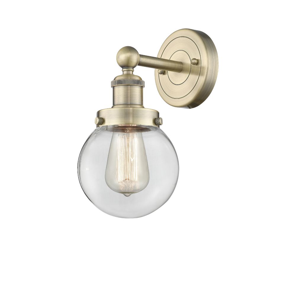 Innovations 616-1W-AB-G202-6 Small Beacon - 1 Light 7" Sconce - Antique Brass Finish - Clear Shade