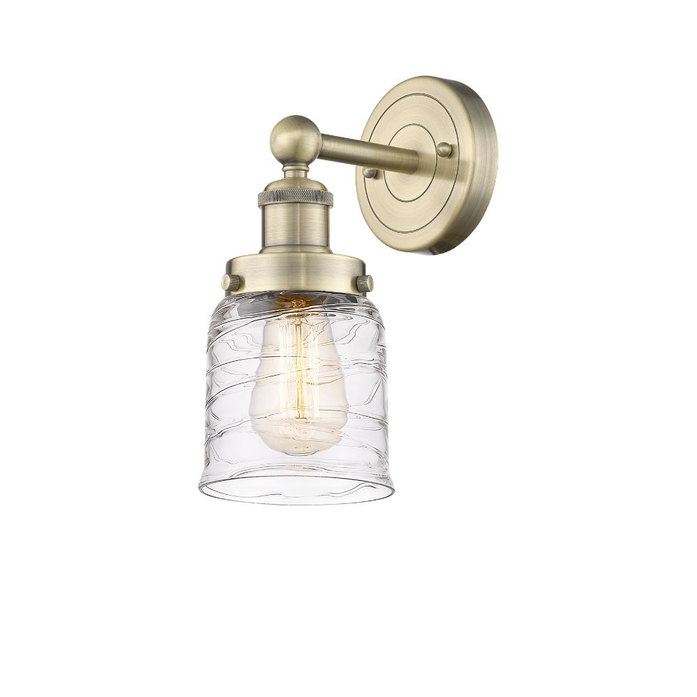 Innovations 616-1W-AB-G513 Small Bell - 1 Light 7" Sconce - Antique Brass Finish - Clear Deco Swirl Shade
