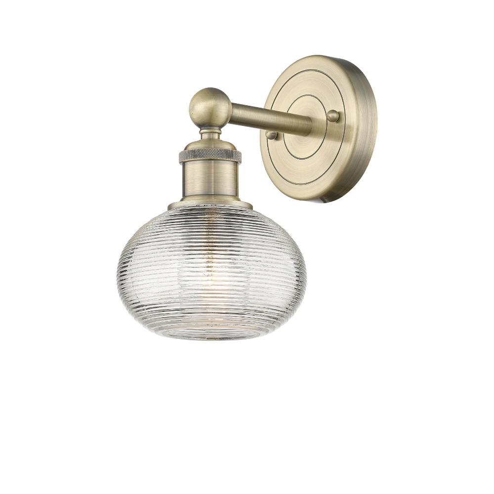 Innovations 616-1W-AB-G555-6CL Edison - Ithaca - 1 Light 6" Sconce - Antique Brass Finish - Clear Edison - Ithaca Shade