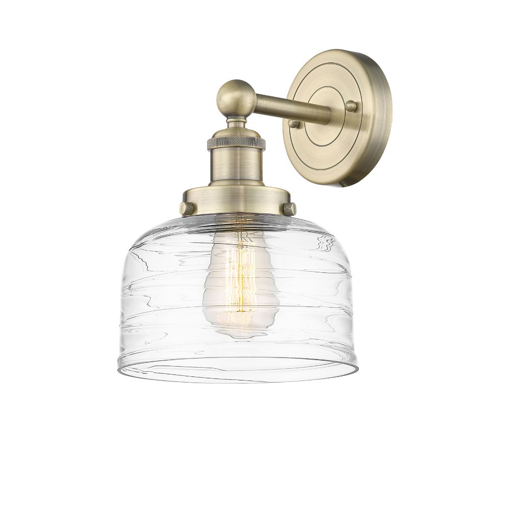 Innovations 616-1W-AB-G713 Large Bell - 1 Light 7" Sconce - Antique Brass Finish - Clear Deco Swirl Shade