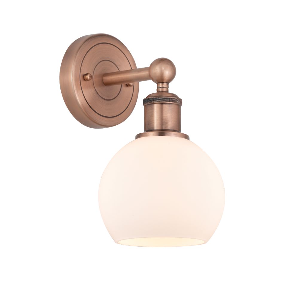 Innovations 616-1W-AC-G121-6 Edison Athens - 1 Light 6" Sconce - Antique Copper Finish - Matte White Shade