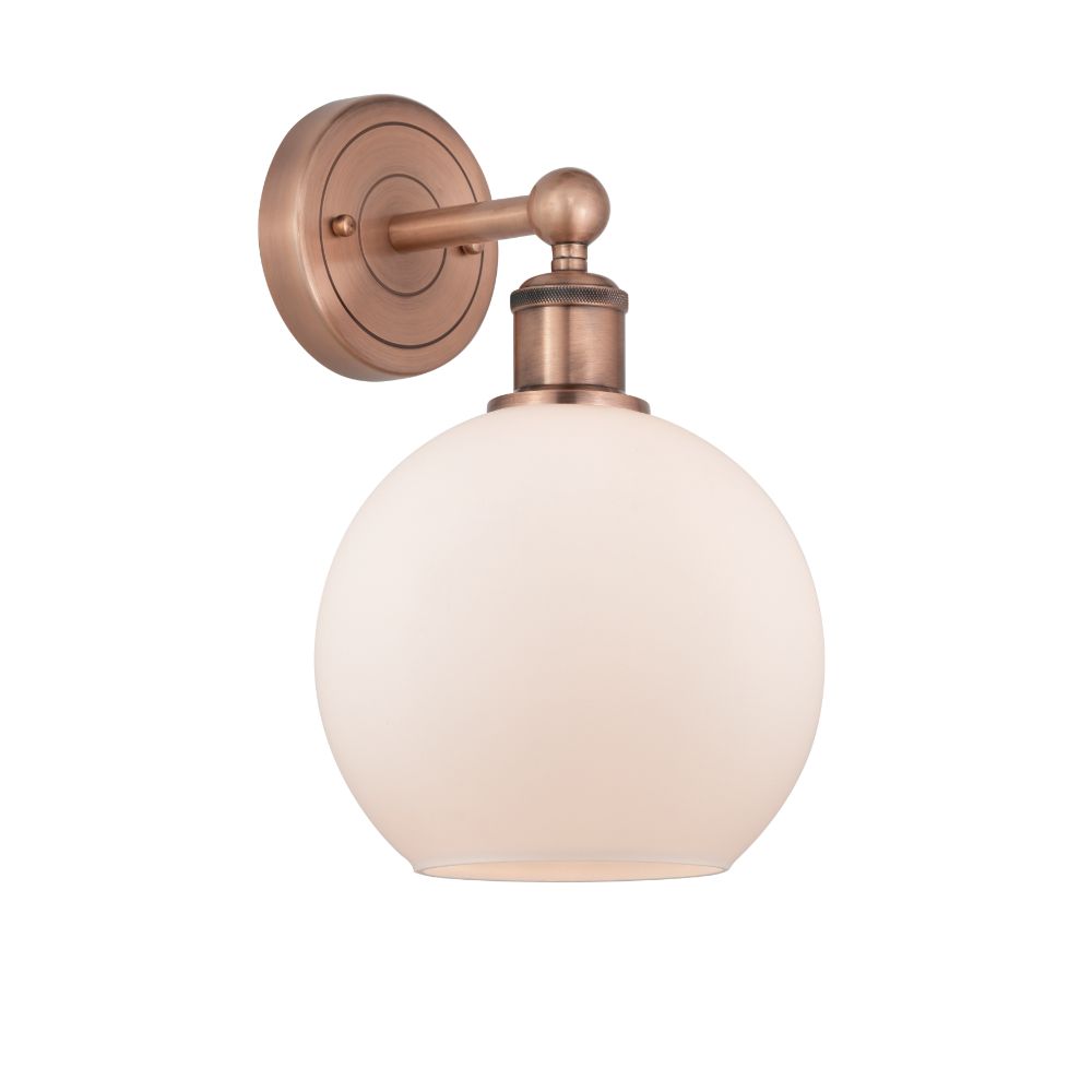 Innovations 616-1W-AC-G121-8 Athens - 1 Light 8" Sconce - Antique Copper Finish - Matte White Shade