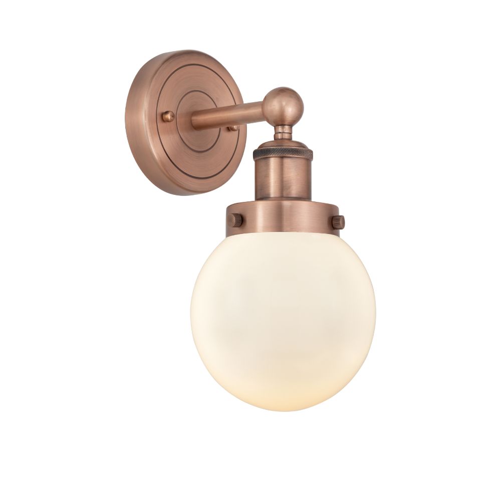 Innovations 616-1W-AC-G201-6 Small Beacon - 1 Light 7" Sconce - Antique Copper Finish - Matte White Shade