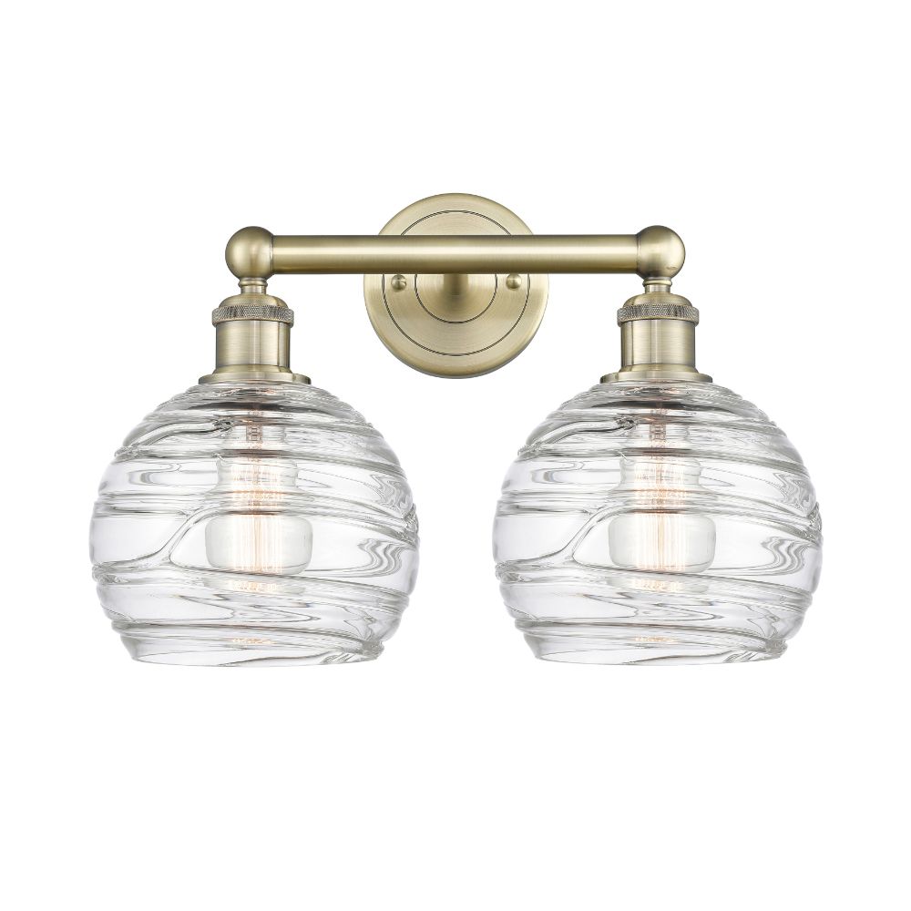 Innovations 616-2W-AB-G1213-8 Athens Deco Swirl - 2 Light 17" Bath Vanity Light - Antique Brass Finish - Clear Deco Swirl Shade