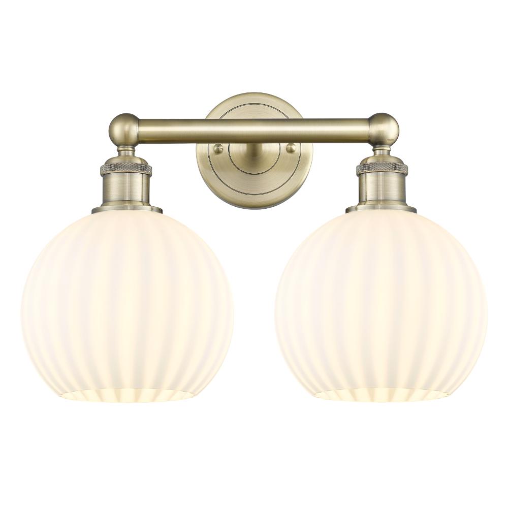 Innovations 616-2W-AB-G1217-8WV Edison - White Venetian - 2 Light 17" Bath Vanity Light - Antique Brass Finish - White Venetian Shade