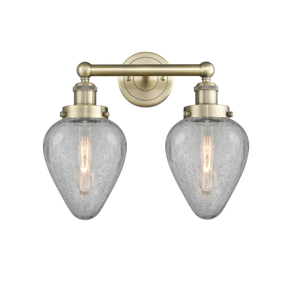 Innovations 616-2W-AB-G165 Geneseo - 2 Light 15" Bath Vanity Light - Antique Brass Finish - Clear Crackle Shade