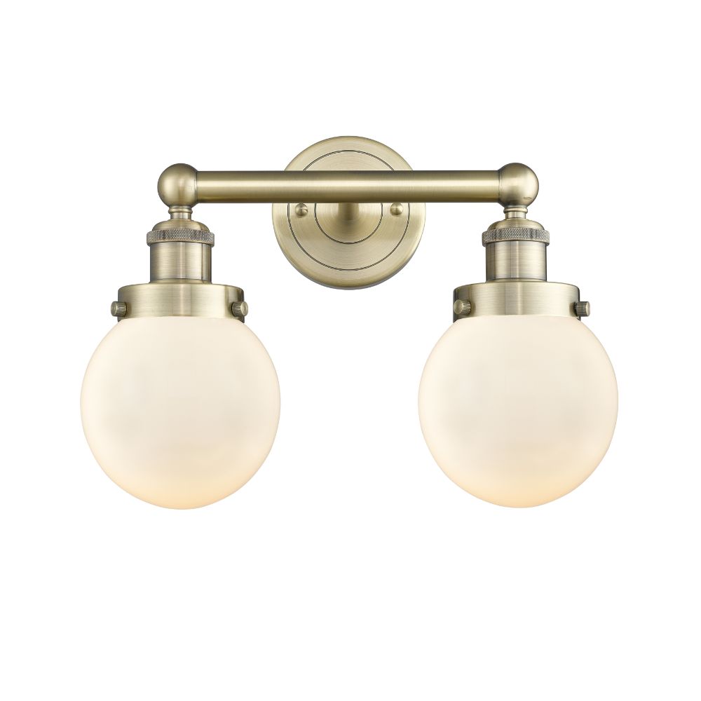 Innovations 616-2W-AB-G201-6 Small Edison Beacon - 2 Light 16" Bath Vanity Light - Antique Brass Finish - Matte White Shade