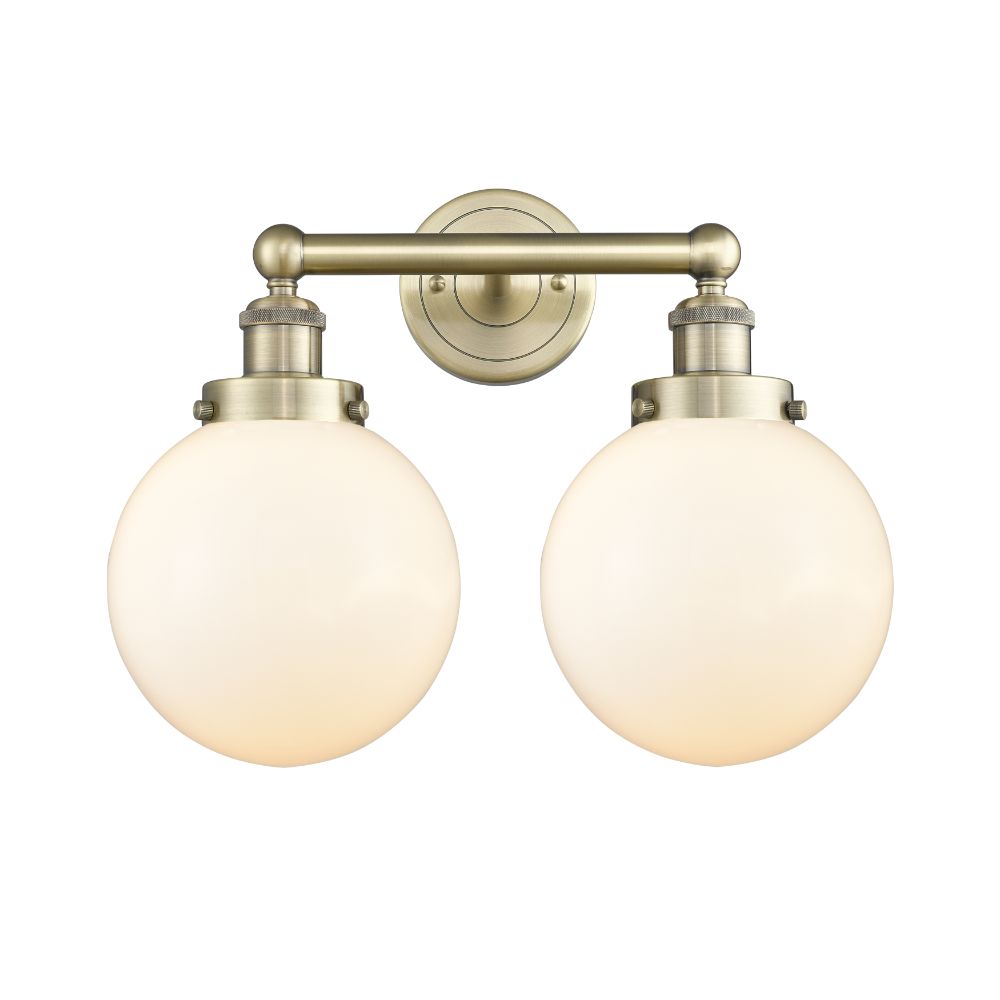 Innovations 616-2W-AB-G201-8 Edison Large Beacon - 2 Light 16" Bath Vanity Light - Antique Brass Finish - Matte White Shade