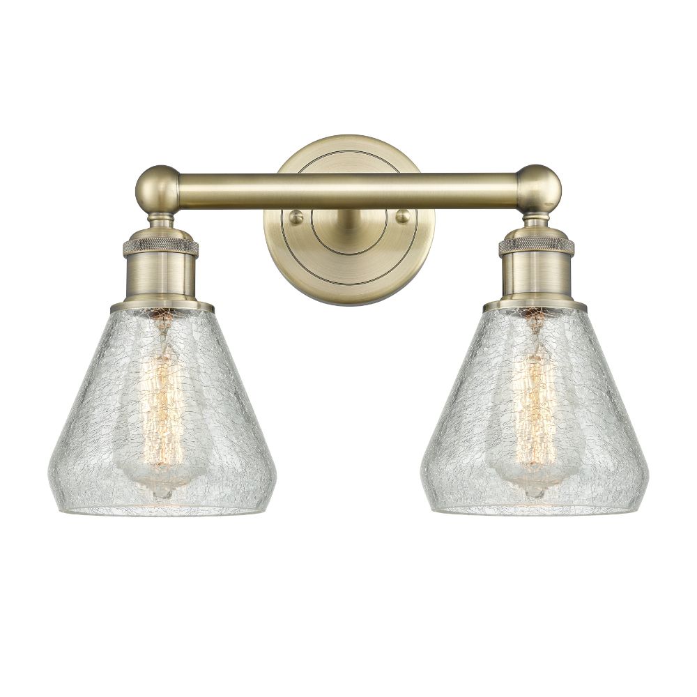 Innovations 616-2W-AB-G275 Conesus - 2 Light 15" Bath Vanity Light - Antique Brass Finish - Clear Crackle Shade