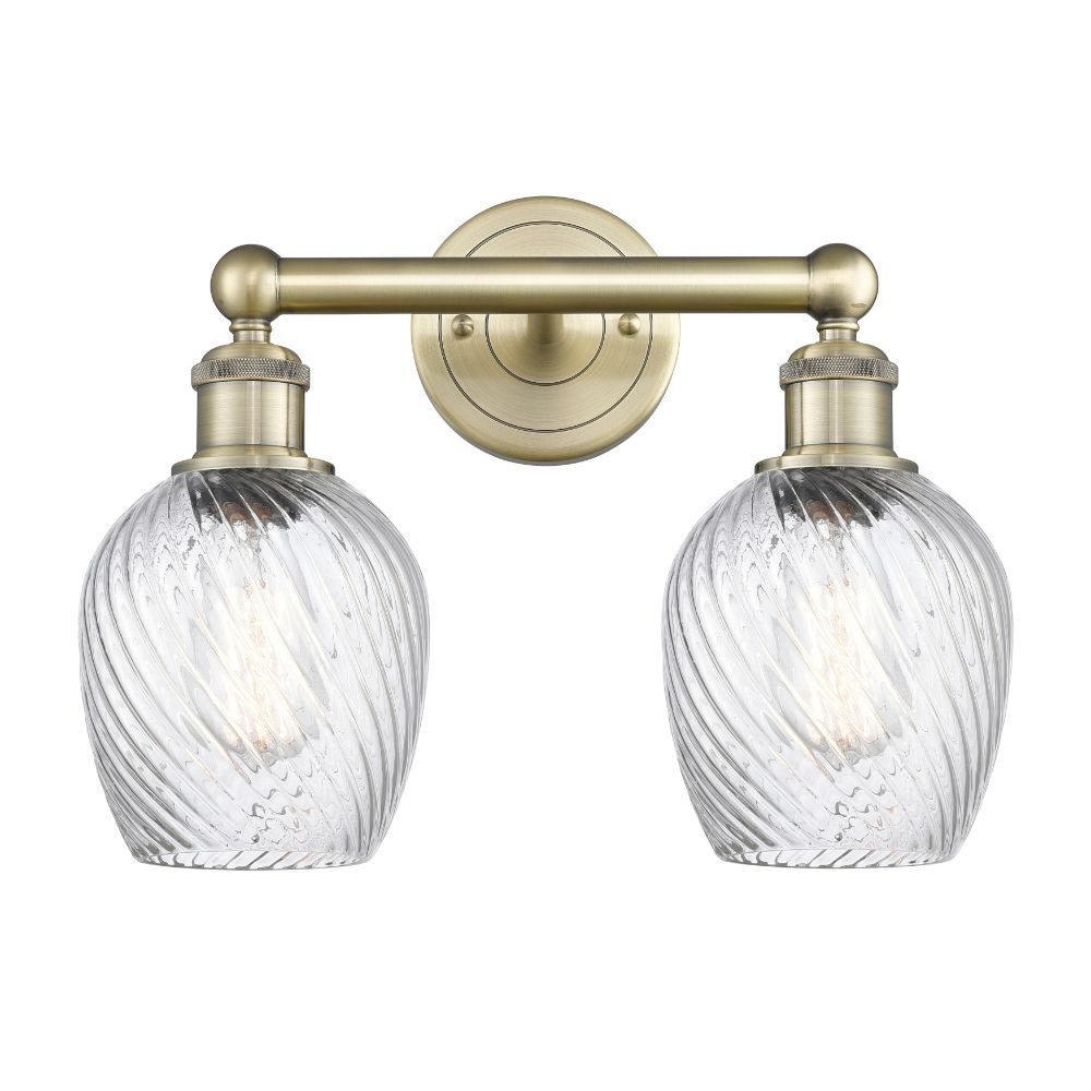 Innovations 616-2W-AB-G292 Salina - 2 Light 14" Bath Vanity Light - Antique Brass Finish - Clear Spiral Fluted Shade