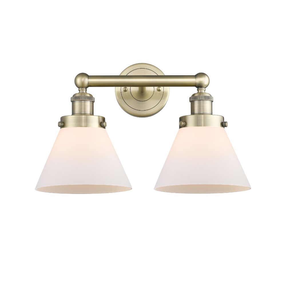 Innovations 616-2W-AB-G41 Edison Large Cone - 2 Light 17" Bath Vanity Light - Antique Brass Finish - Matte White Shade