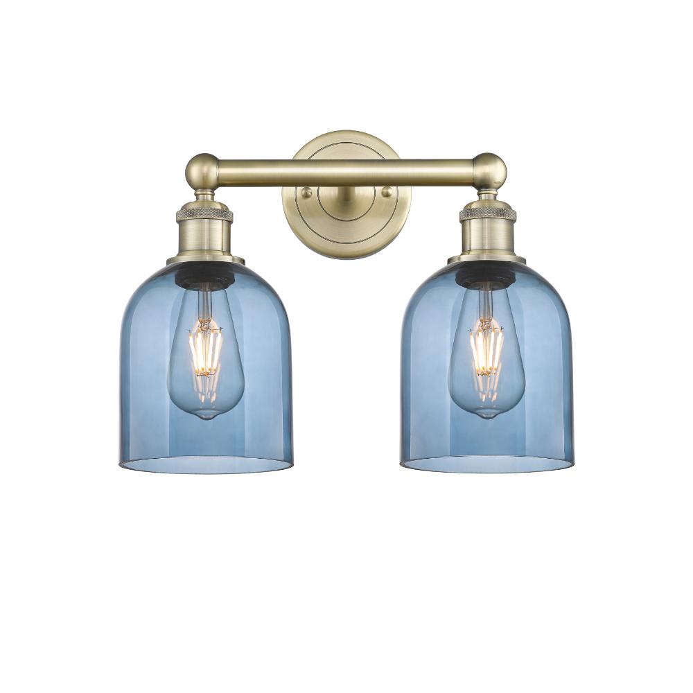 Innovations 616-2W-AB-G558-6BL Edison - Bella - 2 Light 15" Bath Vanity Light - Antique Brass Finish - Princess Blue Shade