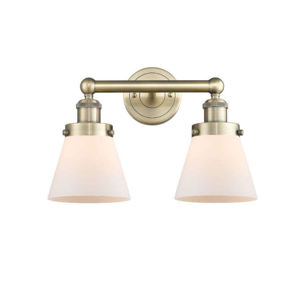 Innovations 616-2W-AB-G61 Edison Small Cone - 2 Light 16" Bath Vanity Light - Antique Brass Finish - Matte White Shade