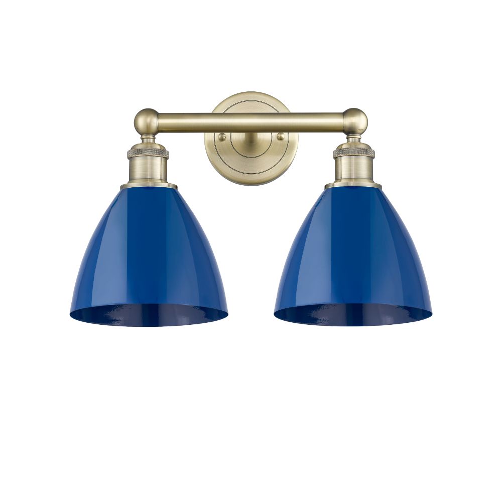 Innovations 616-2W-AB-MBD-75-BL Plymouth Dome - 2 Light 17" Bath Vanity Light - Antique Brass Finish - Blue Shade