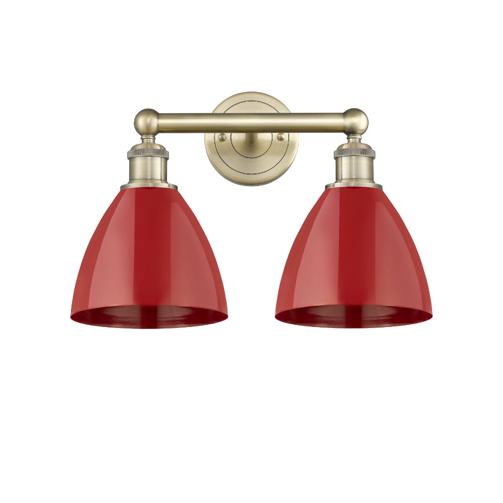 Innovations 616-2W-AB-MBD-75-RD Plymouth Dome - 2 Light 17" Bath Vanity Light - Antique Brass Finish - Red Shade