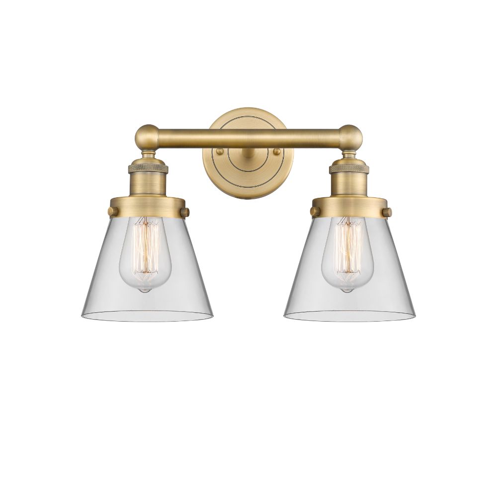 Innovations 616-2W-BB-G62 Edison Small Cone - 2 Light 16" Bath Vanity Light - Brushed Brass Finish - Clear Shade