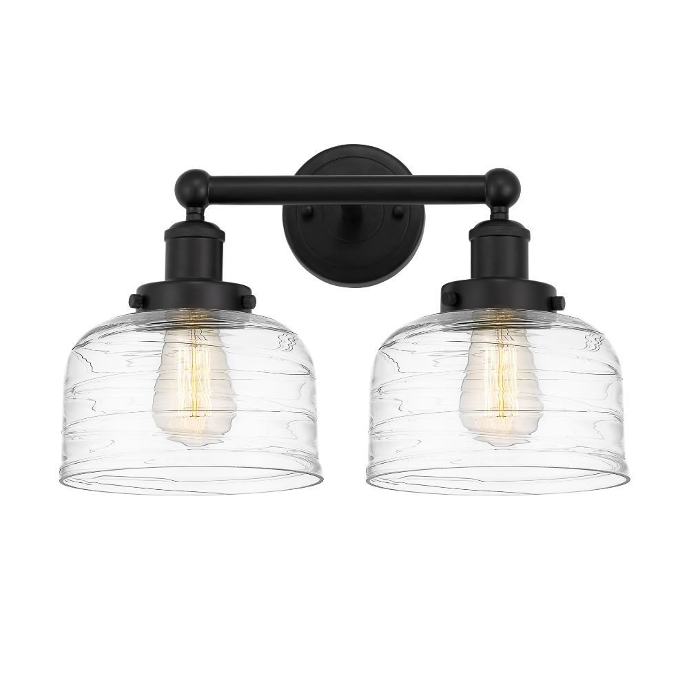 Innovations 616-2W-BK-G713 Bell Edison Large 2 Light 16" Bath Vanity Light Deco Swirl Shade in Matte Black