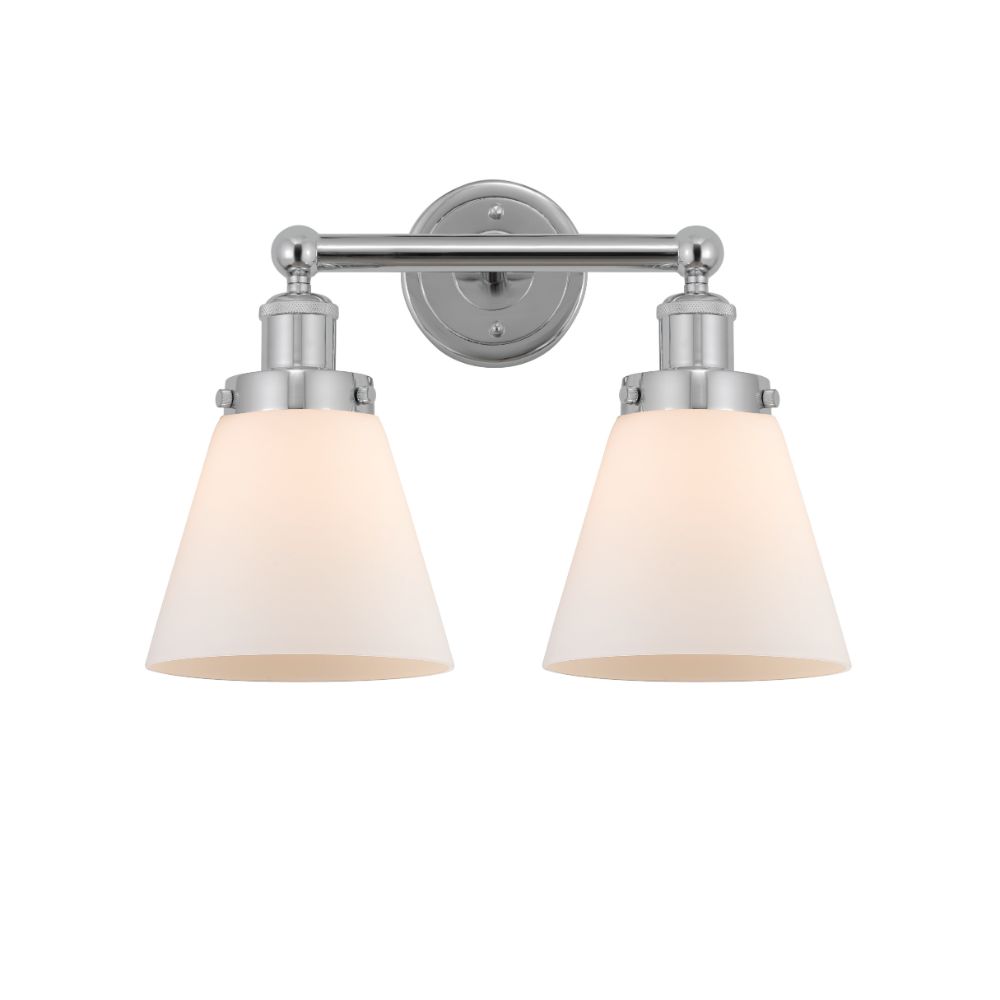 Innovations 616-2W-PC-G61 Cone Edison Small 2 Light 16" Bath Vanity Light Matte White Shade in Polished Chrome