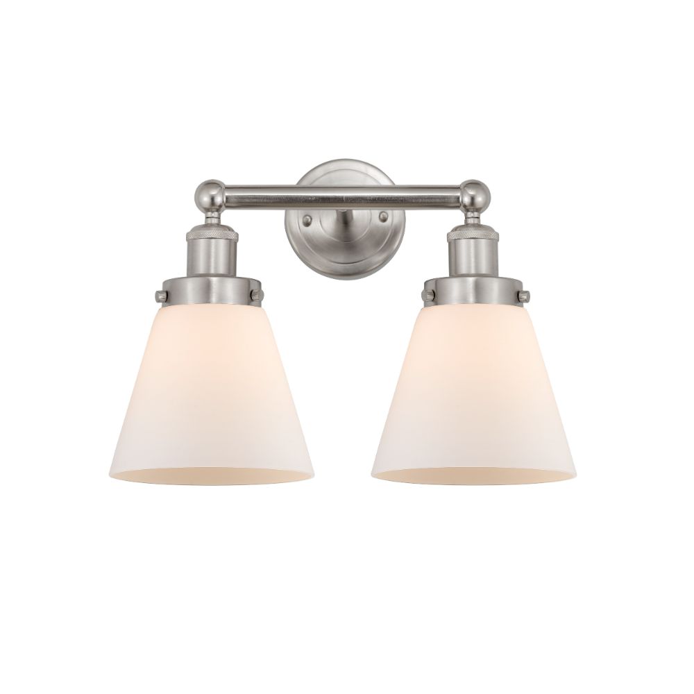 Innovations 616-2W-SN-G61 Cone Edison Small 2 Light 16" Bath Vanity Light Matte White Shade in Brushed Satin Nickel