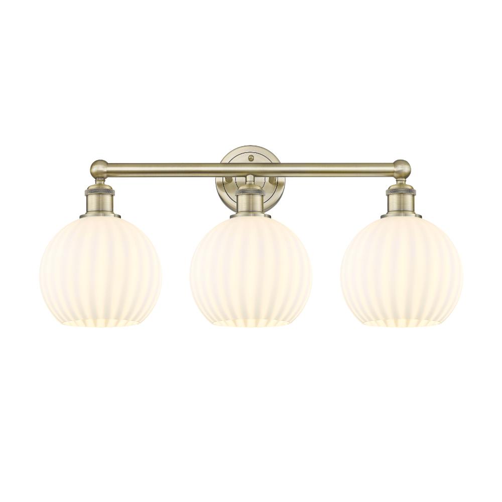 Innovations 616-3W-AB-G1217-8WV Edison - White Venetian - 3 Light 26" Bath Vanity Light - Antique Brass Finish - White Venetian Shade