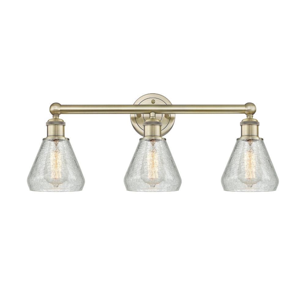 Innovations 616-3W-AB-G275 Conesus - 3 Light 24" Bath Vanity Light - Antique Brass Finish - Clear Crackle Shade